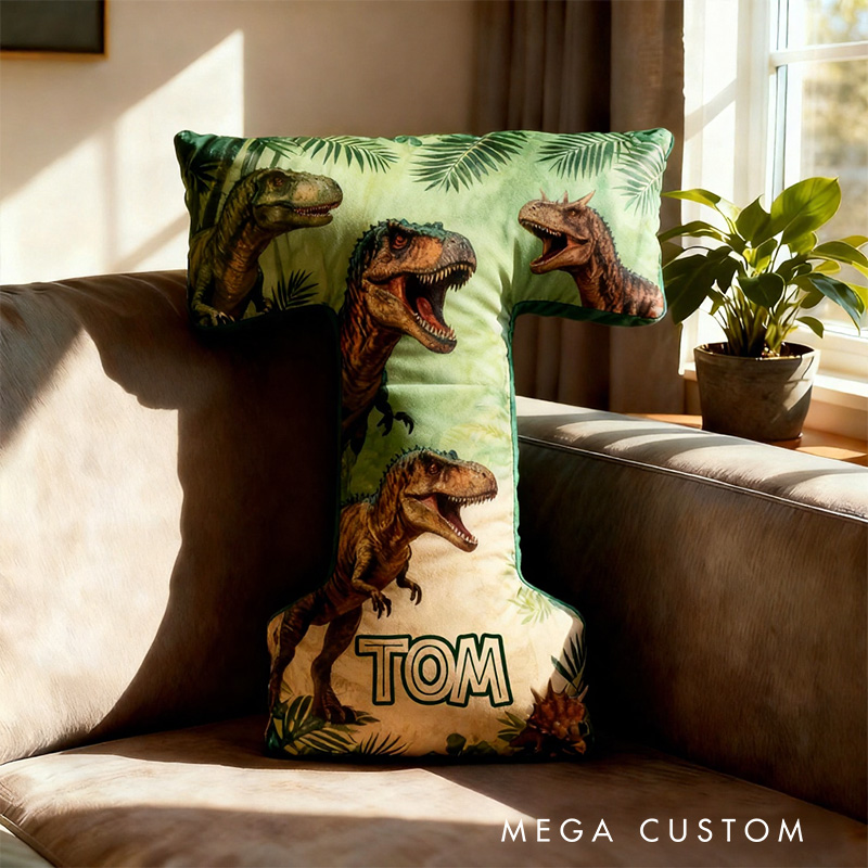 Personalized Dinosaur Alphabet Shaped Pillow for Dinosaur Movie Lovers Initial Pillow Christmas Gift for Boys Kids