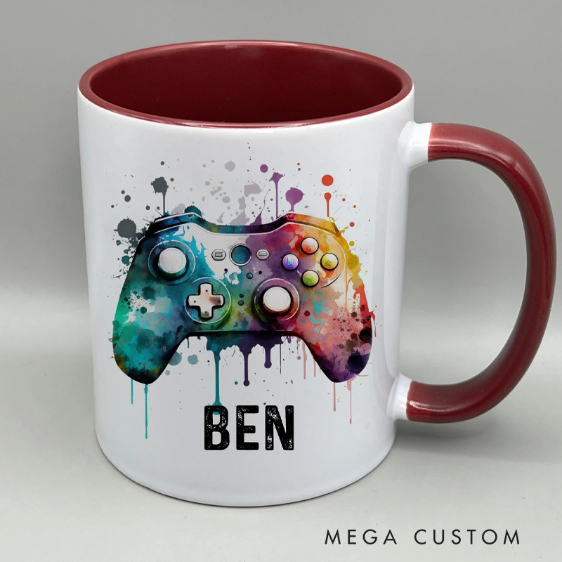 Personalised Gamer Mug Games Controller Mug Paint Splash Paint Drip Mug Rainbow Controller Funny Gaming Gift for Geek