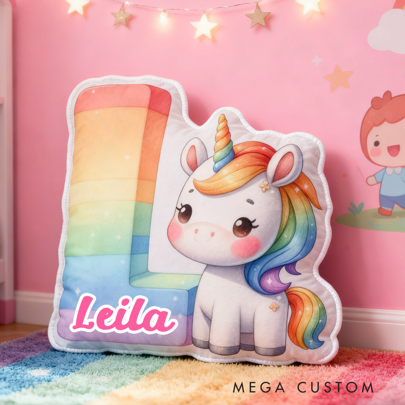 Personalized Cartoon Pink Unicorns Initials with Name Graphic 3D Print Pillow Christmas Gift for Kids 