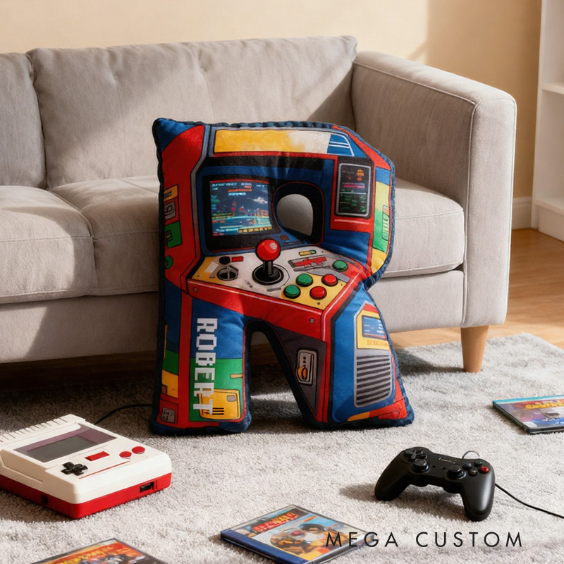 Personalized Graphic 3D Print Arcade Machine Gamer Shaped Pillow for Game Lovers Plush Pillow Christmas Gift for Kids