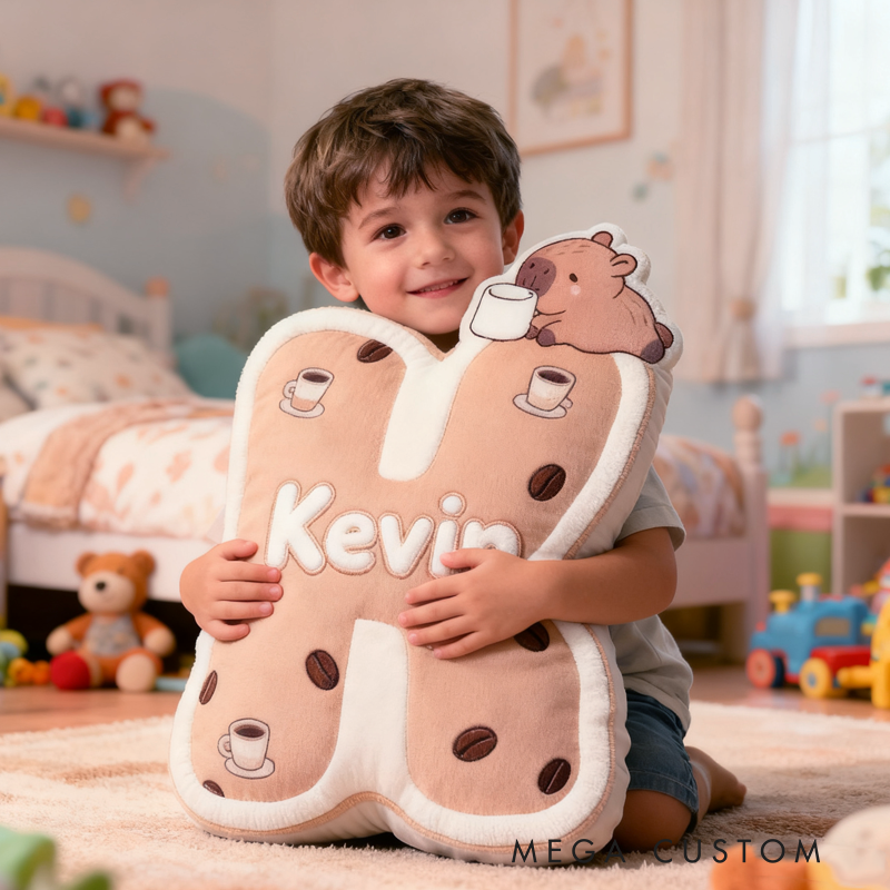 Personalized Cartoon Cute Capybara Initials with Name Graphic 3D Print Pillow Christmas Gift for Kids 