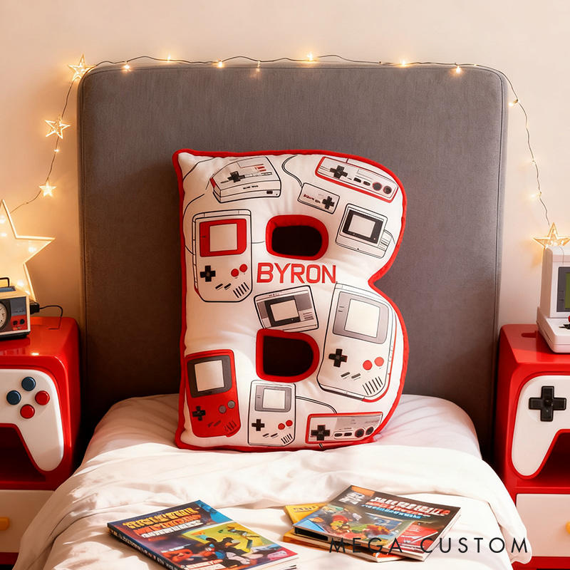 Personalized Graphic 3D Print Retro Player Shaped Pillow for Game Lovers Initial Pillow Christmas Gift for Kids
