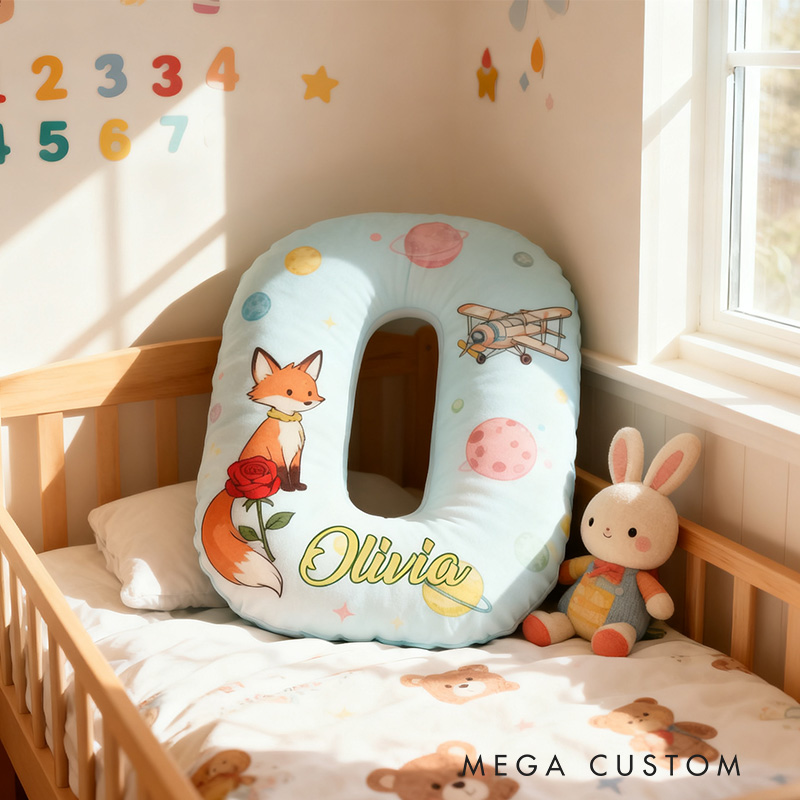 Personalized Cartoon Fox And Rose Alphabet Shaped Pillow for Cartoon Lovers Initial Pillow Christmas Gift for Kids