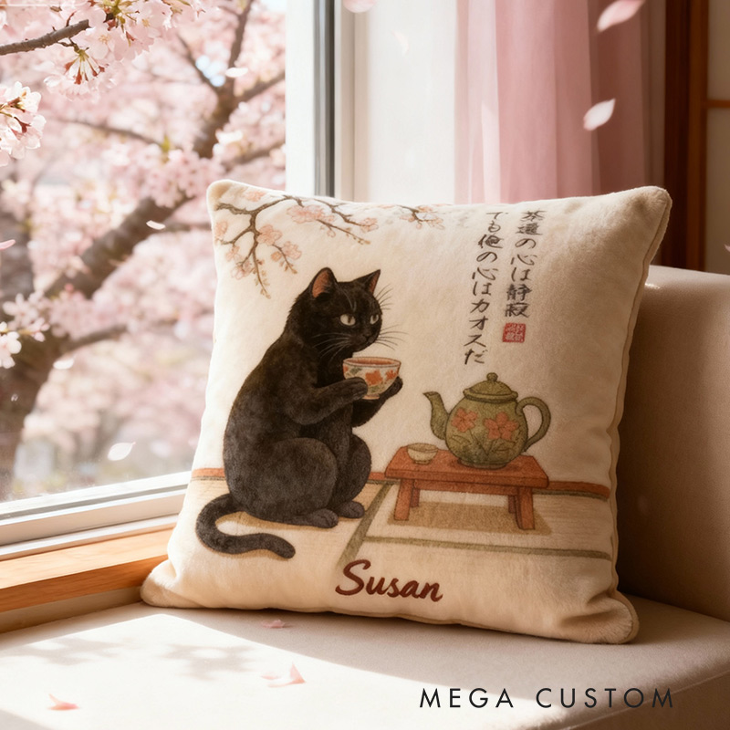 Personalized Graphic 3D Print Zen Cat Tea Pillow for Travel Lovers