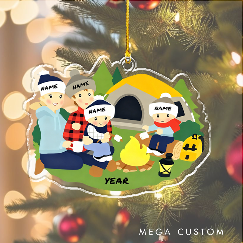 Personalized Camp Fire Family Christmas Ornament Customizable Camping Family Keepsake Gift for Camping Lover