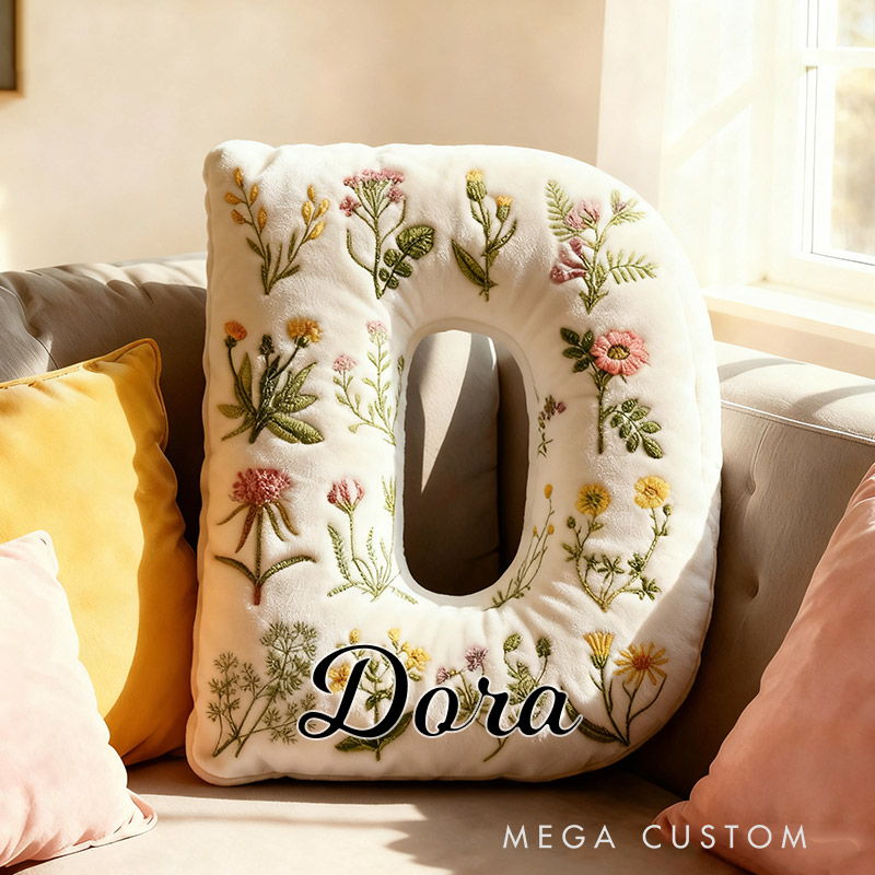 Personalized Cute Flower Letter Pillow Graphic 3D Print Custom Name Pillow for Kids Gardening Lovers Gift