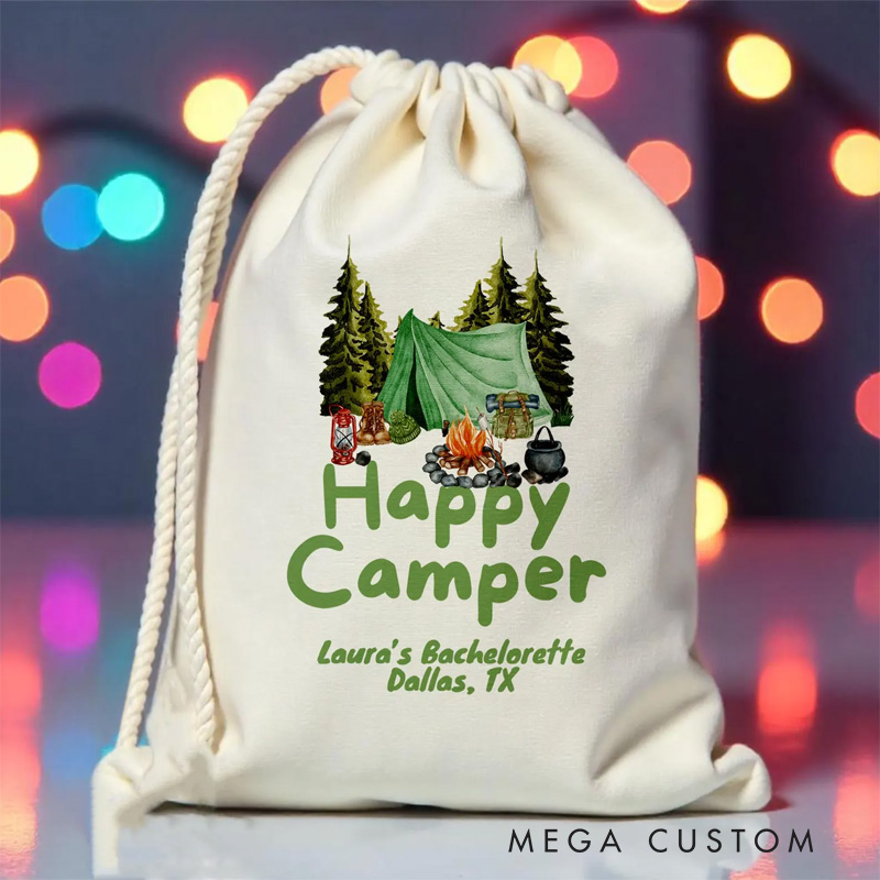 Personalized Custom Happy Camper Bachelorette Party Favor Bag Tree Mountain Party Pouch Guest Return Gift Bag