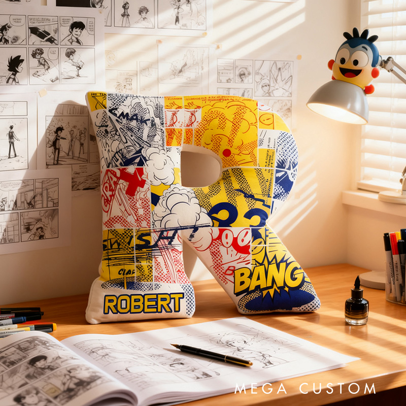 Personalized Light Comic Alphabet Shaped Pillow for Comic Anime Lovers Initial Pillow Christmas Gift for Kids Teenagers