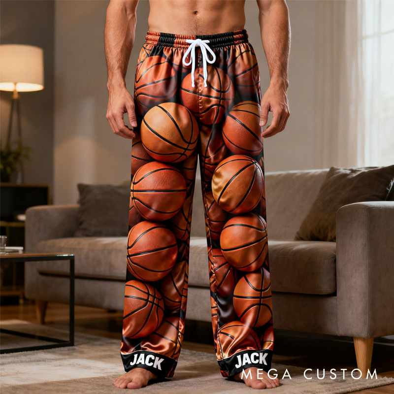 Personalized Basketball Pattern Pajama Pants with Custom Name for Sports Enthusiasts