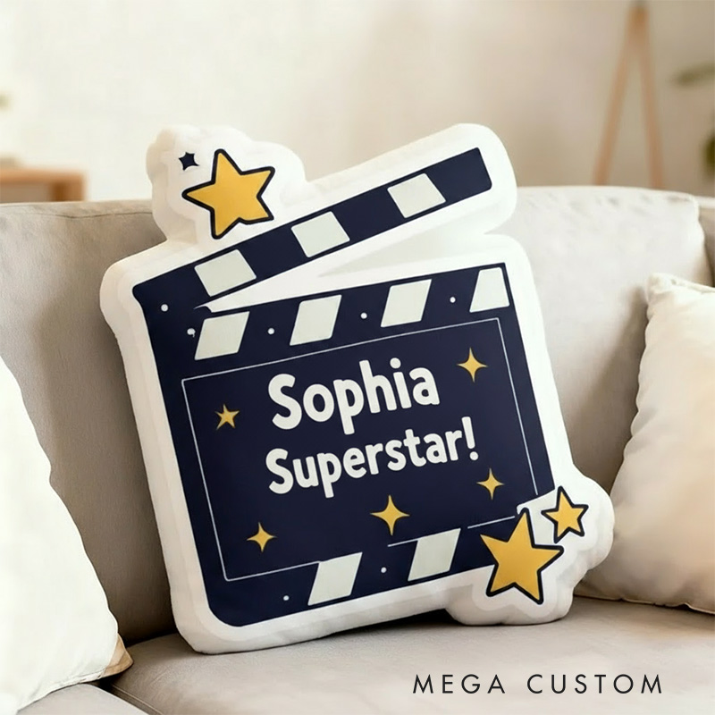 Personalized Movie Clapper Shaped Pillow for Movie Lovers Shaped Pillow Christmas Gift for Kids Family