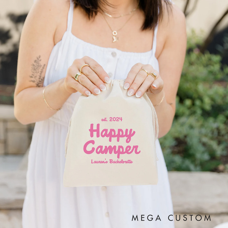 Personalized Happy Camper Bags Bachelorette Favor Bag Mountain Bach Bags Outdoor Camp Party Gift