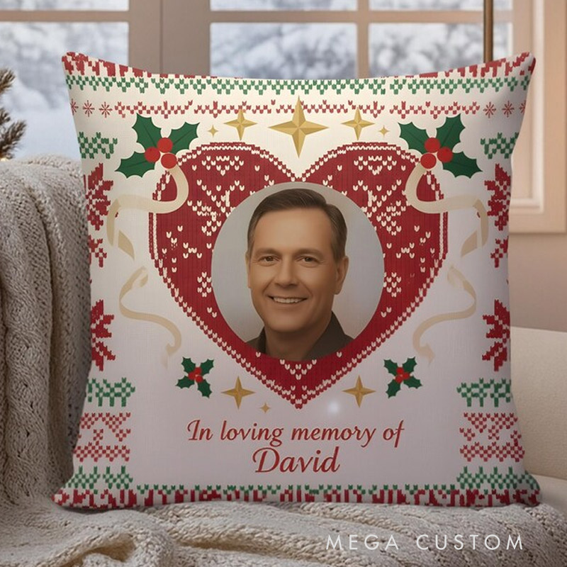 Personalized Memorial Christmas Pillow In Loving Memory Gift Custom Photo and Name Remembrance Cushion for Loss of Loved One