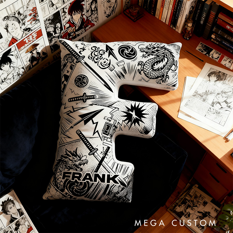 Personalized Japanese Comic Style Alphabet Shaped Pillow for Comic Anime Lovers Initial Pillow Christmas Gift for Kids Teenagers