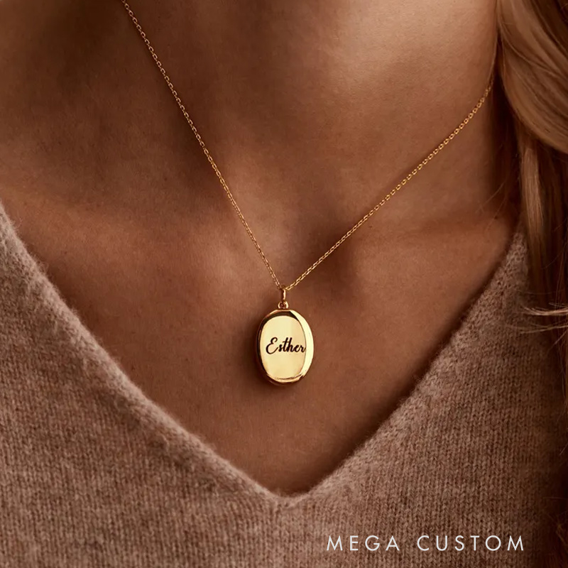 Personalized Oval Locket Necklace with Photo Custom Memorial Jewelry Gold Photo Necklace Sympathy Gift for Loss of Loved One