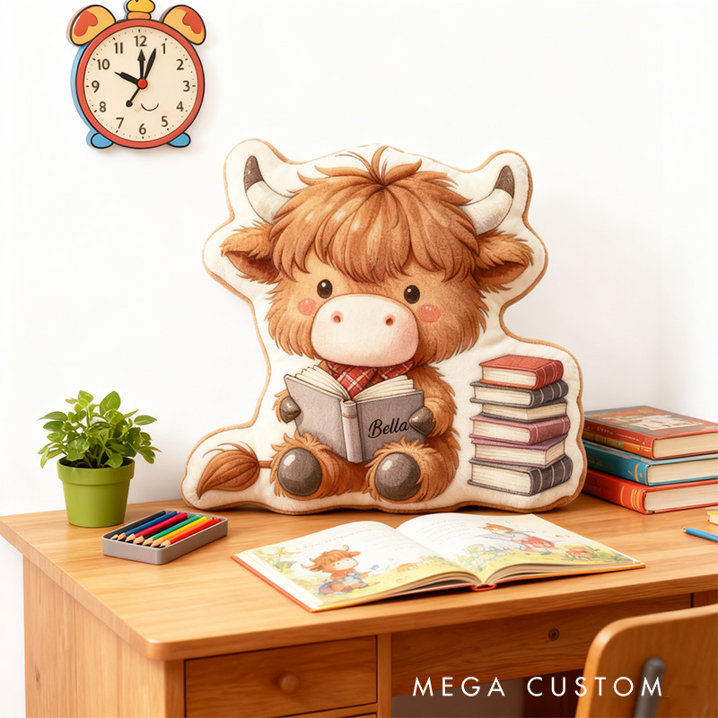 Personalized Reading Cow Throw Pillow Graphic 3D Print Animal Pillow with Name for Kids Boys Girls Christmas Gifts Birthday Gift