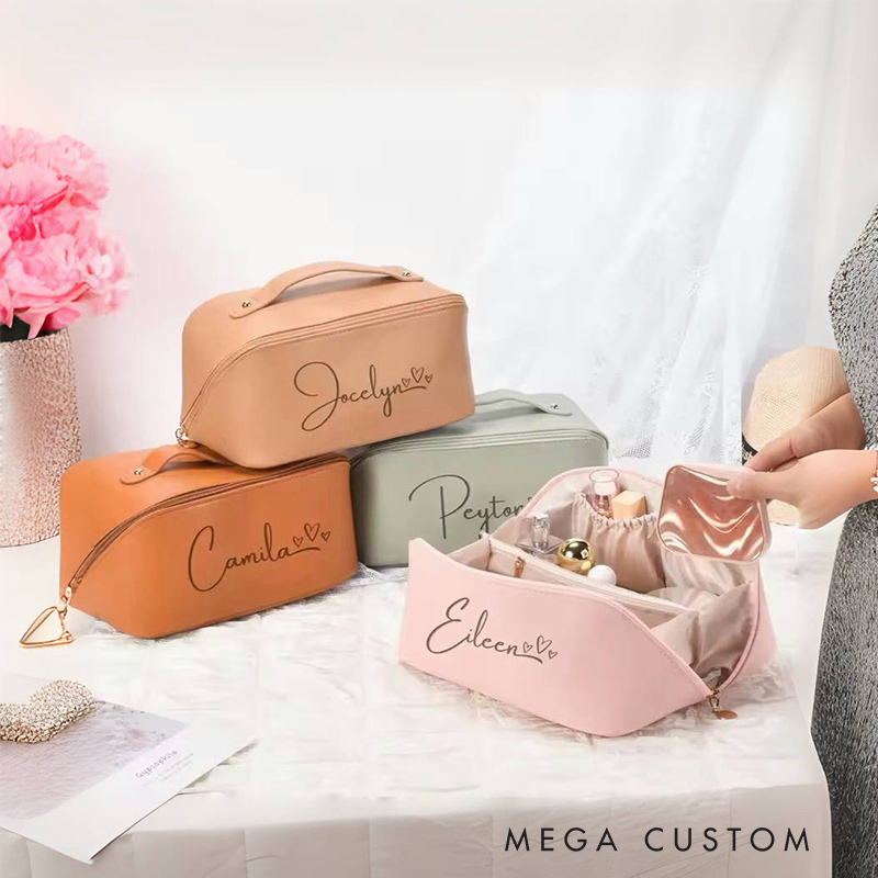 Personalized Faux Leather Makeup Bag Engraved Cosmetic Travel Bag for Travel Lovers