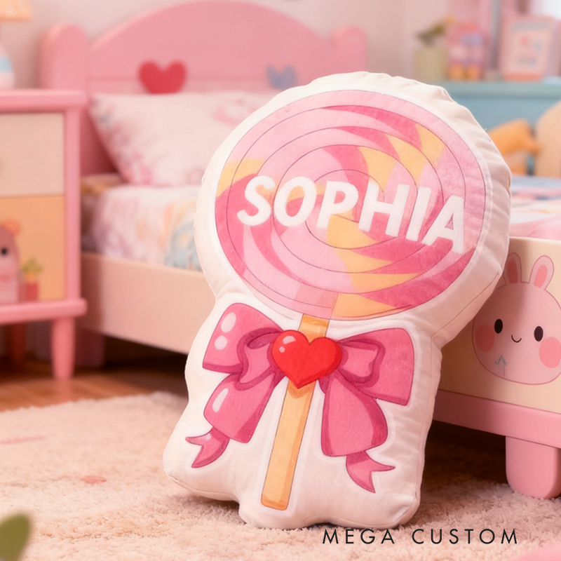 Personalized Cute Pink Lollipop with Name Graphic 3D Print Pillow Christmas Gift for Kids 
