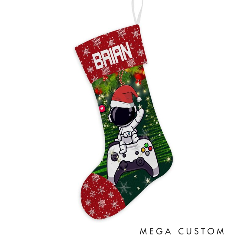 Personalized Custom Gamer Christmas Stocking for Teen Kid Gaming 2 Side Christmas Stocking Video Game Lover Gift Gaming Controller Xmas Gift for Geek Lover