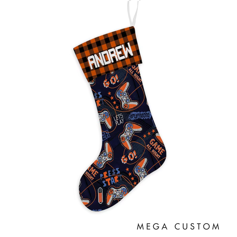 Personalized Gamer Christmas Stocking for Kid Christmas Stocking Video Game Lover Gift Gaming Controller Xmas Gift for Game Lover