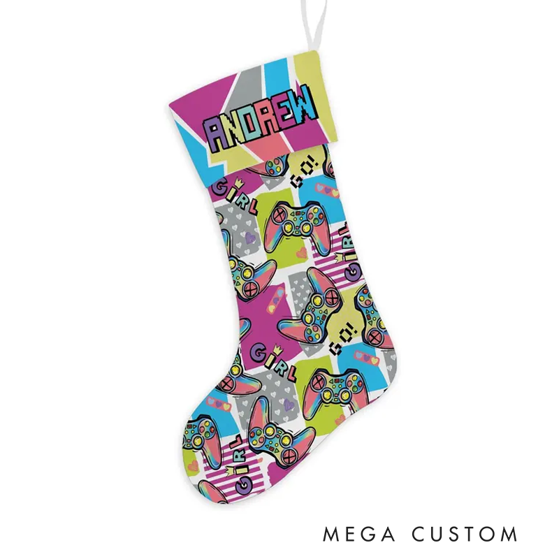 Personalized Custom Gamer Christmas Stocking for Teen Kid Gaming 2 Side Christmas Stocking Video Game Lover Gift Gaming Controller Xmas Gift for Game Lover