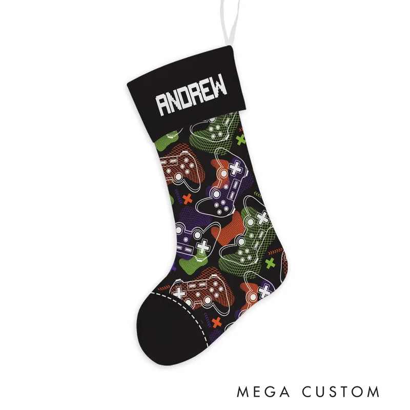 Personalized Gamer Christmas Stocking for Kid Gaming Custom Gaming Controller Xmas Gift for Game Lover