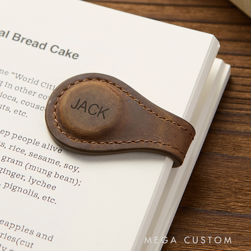 Personalized Leather Magnetic Book Mark Engraved Bookmark with Name Custom Reader Gift for Him Journal Accessory