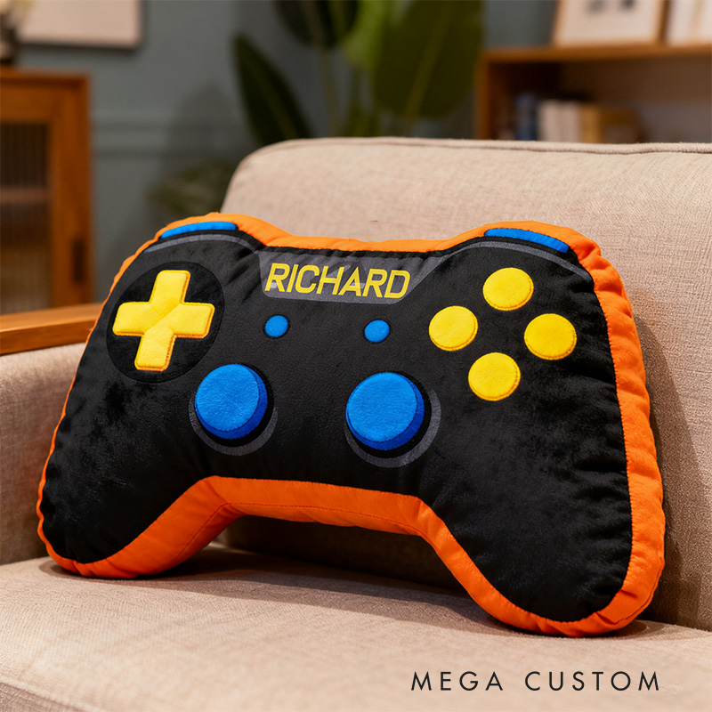 Personalized Graphic 3D Print Orange Game Controller Shaped Pillow for Game Lovers Plush Pillow Christmas Gift for Kids