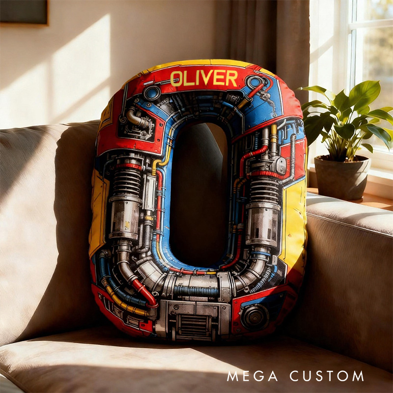 Personalized Blue Machine Alphabet Shaped Pillow for Movie Lovers Initial Pillow Christmas Gift for Boys Kids