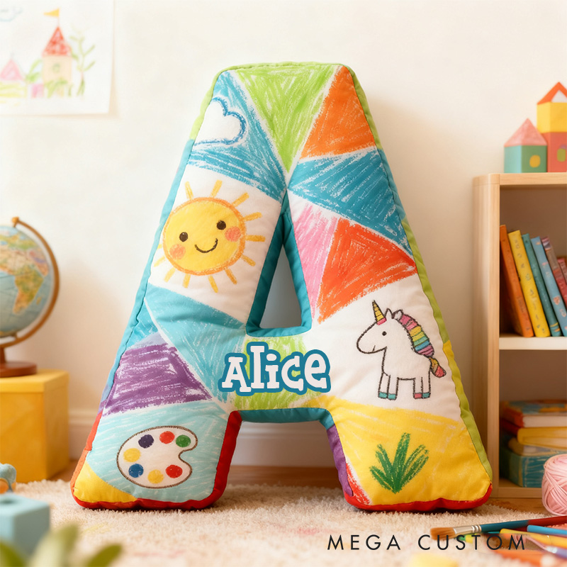 Personalized Graphic 3D Print Crayon Artist Alphabet Shaped Pillow for Art Lovers Initial Pillow Christmas Gift for Kids