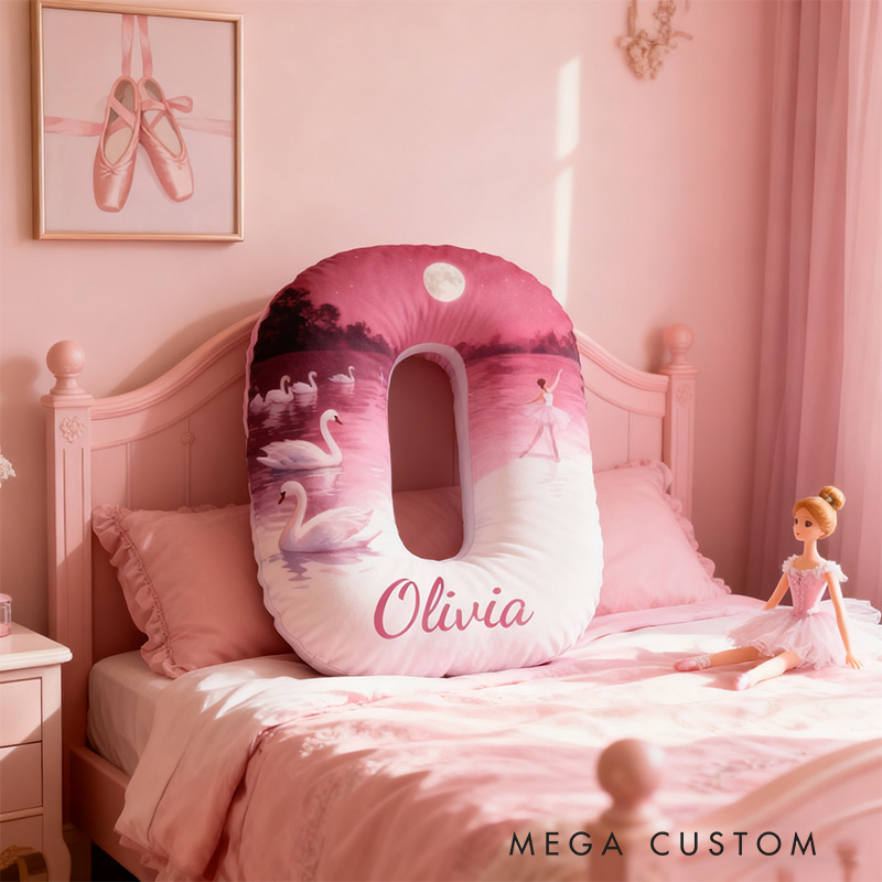 Personalized Graphic 3D Print Swan Ballerina Alphabet Shaped Pillow for Dance Lovers Initial Pillow Christmas Gift for Kids