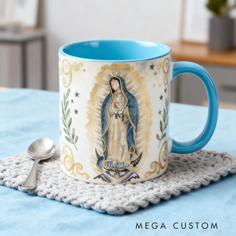 Personalized Our Lady of Guadalupe 11oz Ceramic Mug with Name Catholic Virgin Mary Coffee Cup Catholic Marian Mug Christian Gift for Women