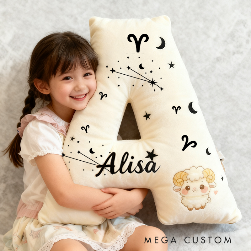 Personalized Zodiac Pillow with Constellations Zodiac Symbols Stars Moons and Cute Ram Design for a Cozy Astrological Touch Graphic 3D Print Pillow