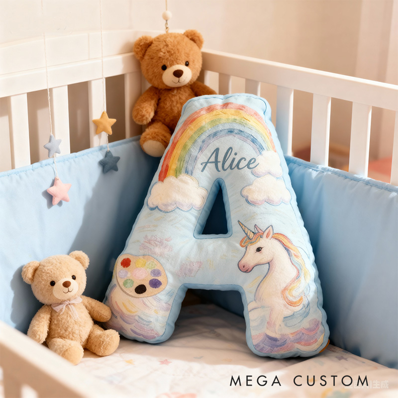 Personalized Graphic 3D Print Oil Painting Style Rainbow Alphabet Shaped Pillow for Art Lovers Initial Pillow Christmas Gift for Kids