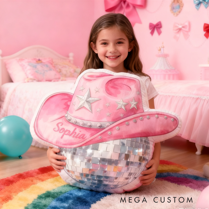 Personalized Cartoon Pink Disco Ball with Name Graphic 3D Print Pillow Christmas Gift for Kids 