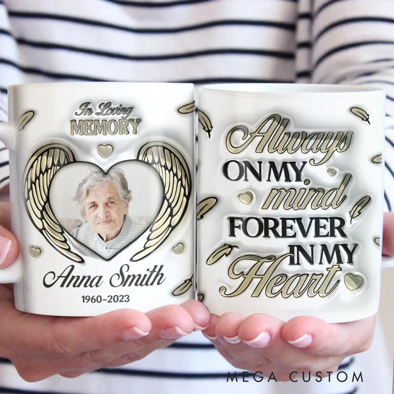 Personalized 3D Inflated Effect Printed Memorial Mug Custom Double Sided Mug You're Forever In My Heart Sympathy Gift for Family Members