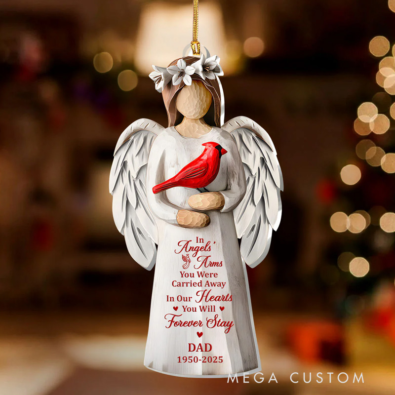 Personalized Memorial Ornament In Angels' Arms 3D Effect Acrylic Ornament Sympathy Gift for Family Members