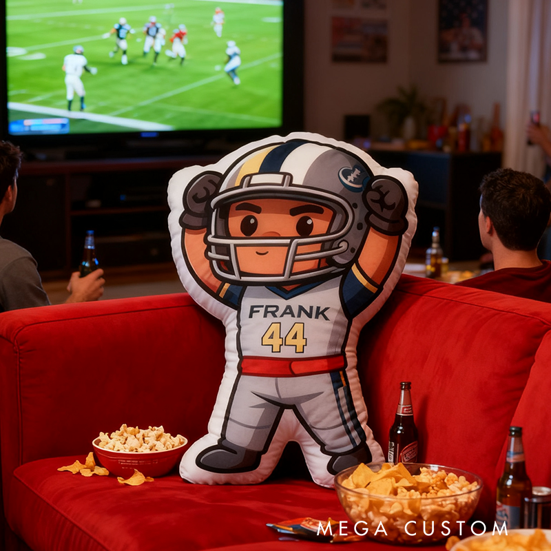 Personalized Football Hero Pillow with Custom Name and Number Design