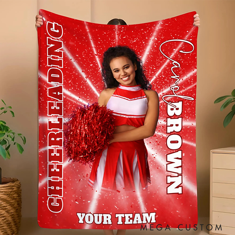 Personalized Cheerleader Blanket Featuring Your Photo and Name for Girls Cheer Team Gift