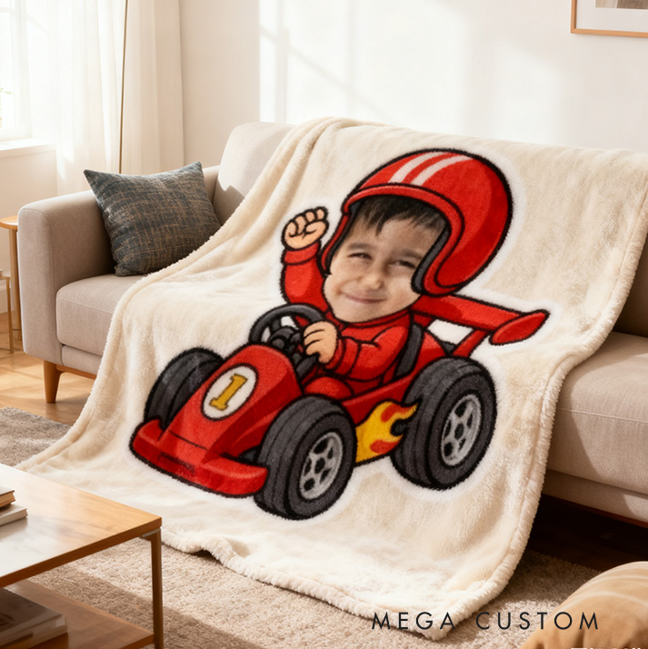 Personalized Racing Blanket Custom Photo Soft Cozy Sherpa Fleece Throw Blankets Sport Gift