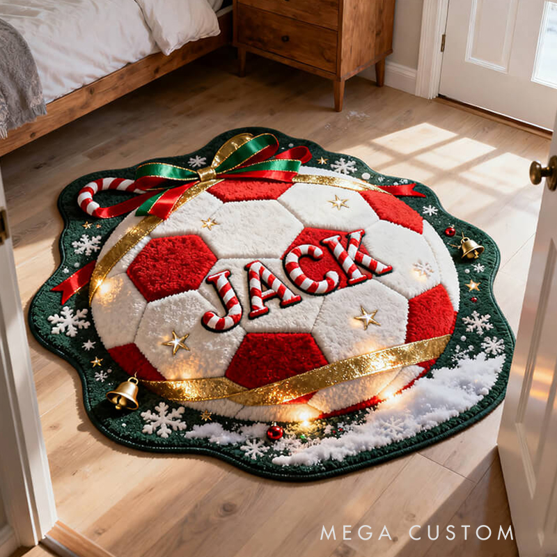 Personalized Soccer Lover’s Holiday Door Mat with Name and Seasonal Decor