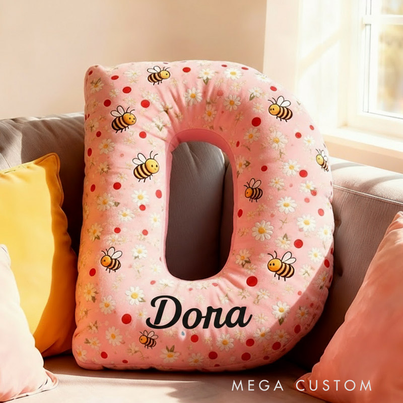 Personalized Letter Pillow with Name Graphic 3D Print Floral Bee Custom Double Sided Pillow Gift for Kids Gardening Lovers Gift