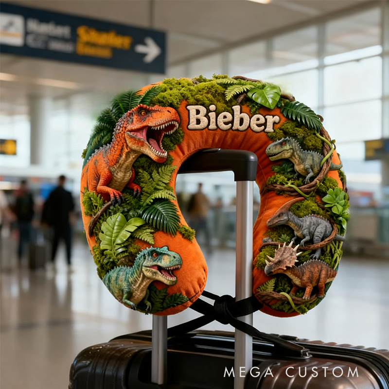 Personalized Dinosaur World U-Shaped Pillow with Custom Name for Kids Birthday Gift for Kids