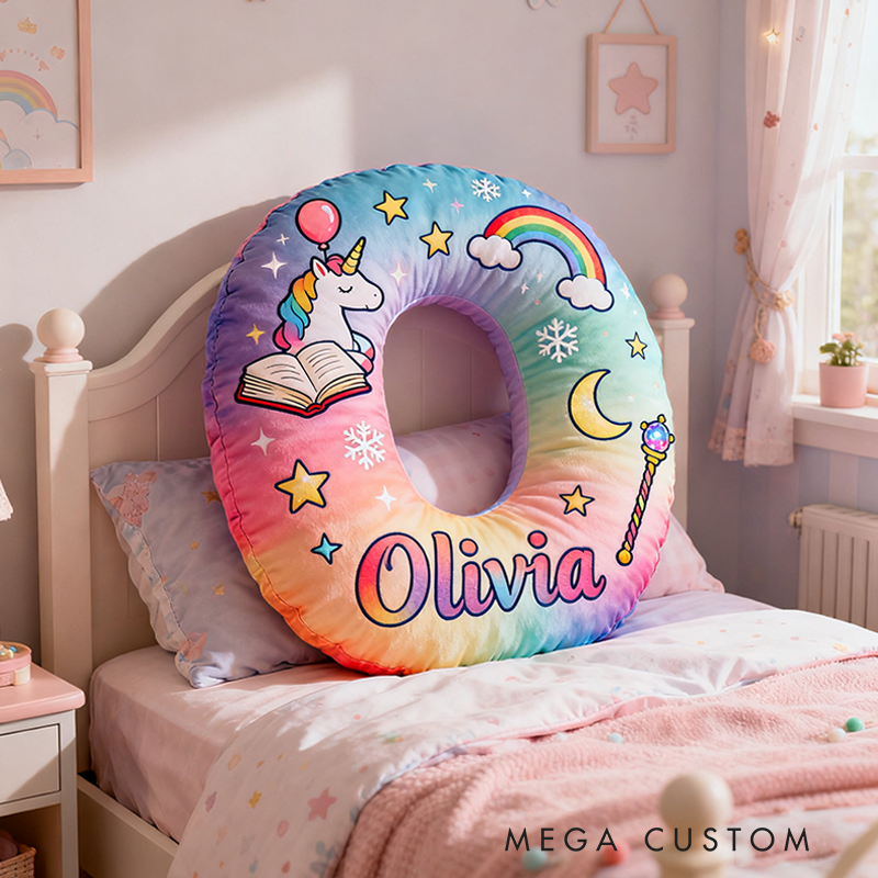 Personalized Gradient Letter Pillow with Unicorn Stars Moon Balloons and Whimsical Fairytale Magic Inspired Graphic 3D Print Pillow Christmas Gift