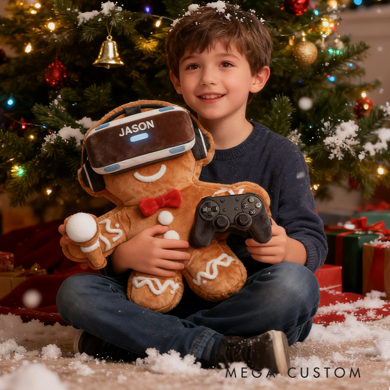 Personalized Gamer Gingerbread Pillow Vr Headset Christmas Gift for Kid Game Lovers