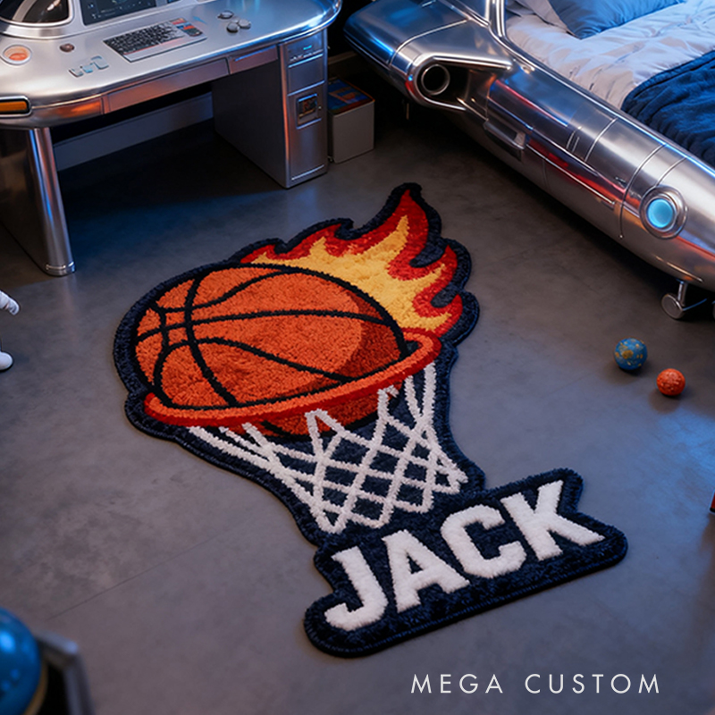 Personalized Slam Dunk Basketball Rug with Custom Name for Fans for Sports Lovers