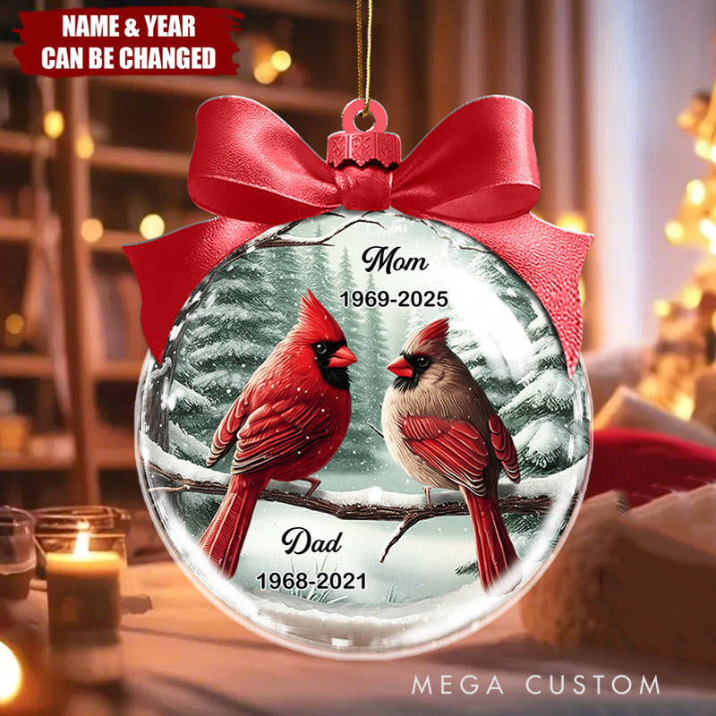 Personalized Memorial Ornament Winter Scene Memorial Cardinal 3D Effect Acrylic Ornament Sympathy Gift for Family Members