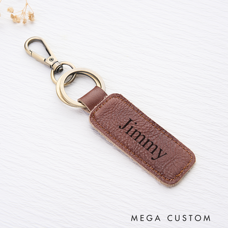 Personalized Leather Keychain for Men Custom Key Ring with Name Engraved Leather Key Chain Anniversary Gift for Him Groomsmen Gift Birthday Gift for Dad Boyfriend Husband