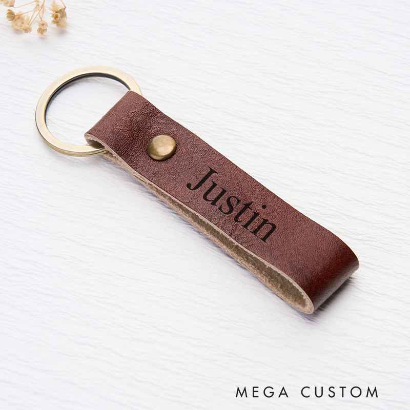 Personalized Leather Keychain for Men Custom Key Ring with Name Engraved Leather Key Chain Anniversary Gift for Him Groomsmen Gift Birthday Gift for Dad Boyfriend Husband