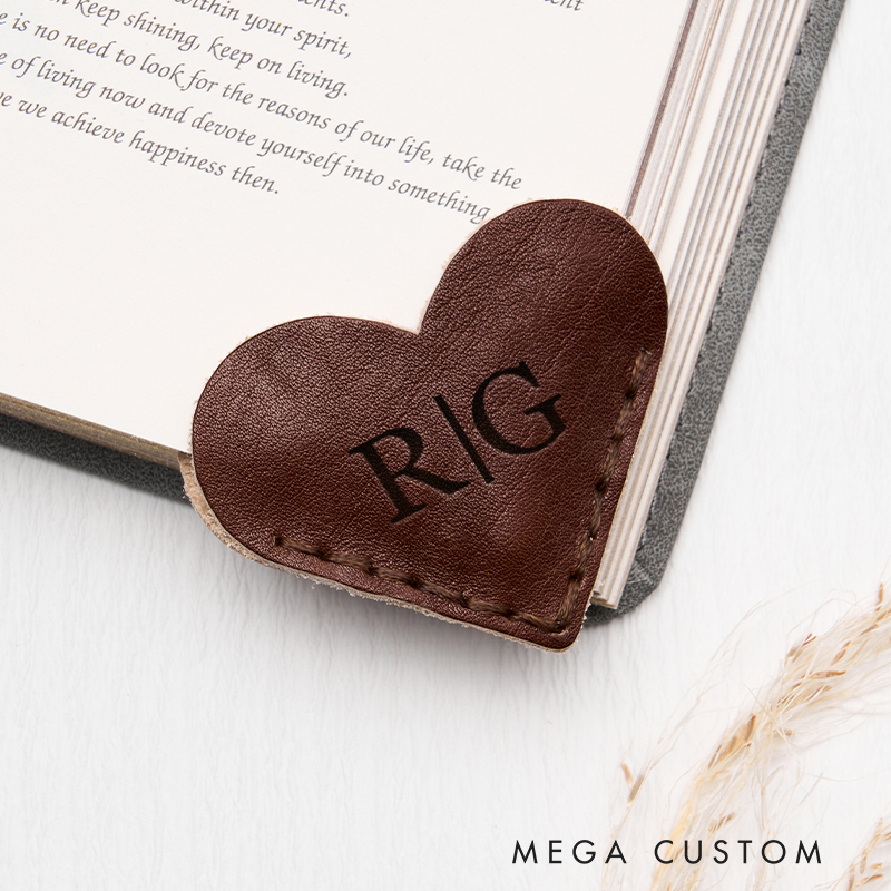Personalized Leather Magnetic Book Mark Engraved Heart Bookmark with Name Custom Reader Gift for Him Journal Accessory