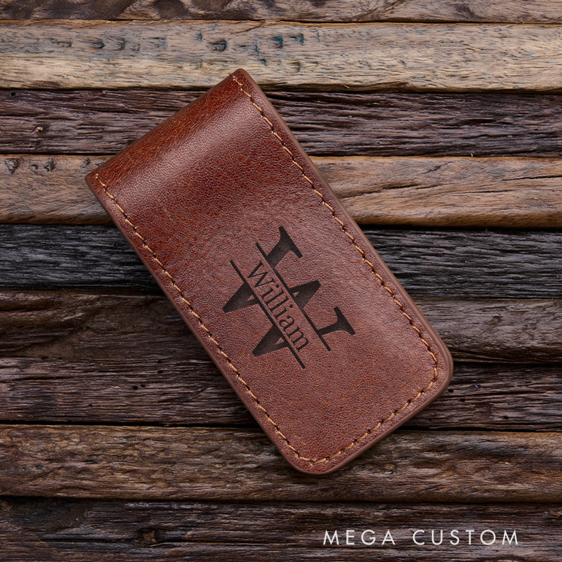 Personalized Leather Money Clip Wallet for Him Custom Money Clip with Name Engraved Money Clip for Men Groomsmen Money Clip Wedding Gift